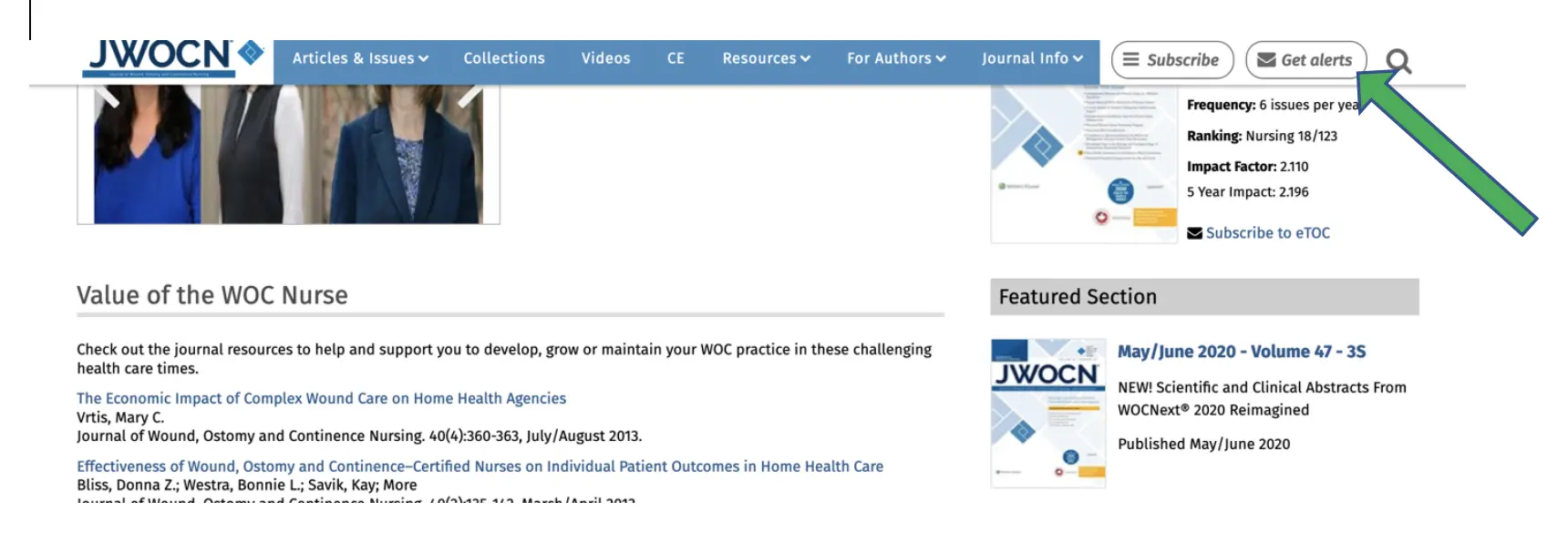 Figure 1 Example of a journal home page